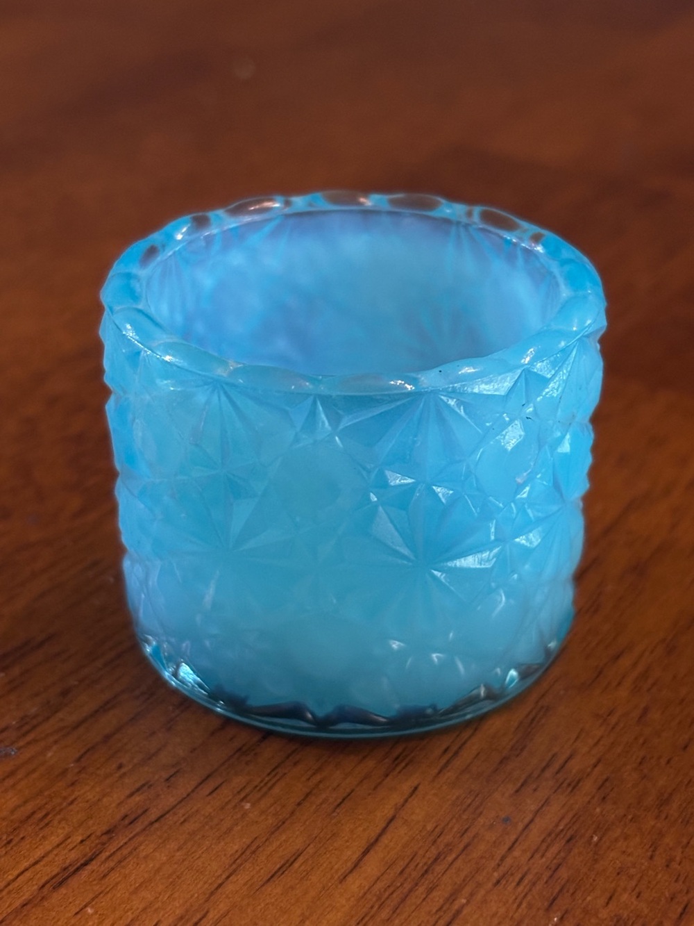 Vintage Degenhart Aqua Blue Glass Salt Cellar Daisy & Button Pattern